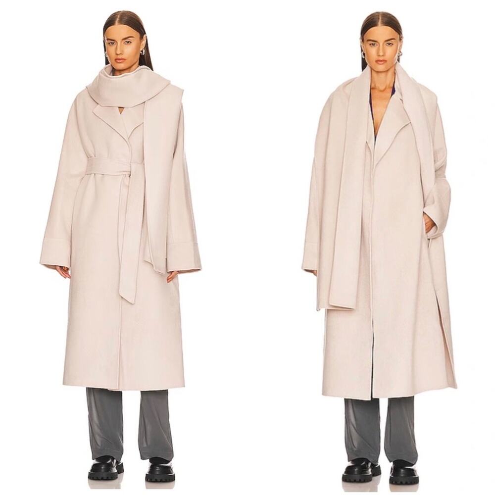 REVOLVE Eaves Bellamy Belted Coat with Scarf in Ivory XS/S